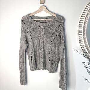 Vince Knitted by Hand Gray Cable Open Knit Sweater S Chunky Relaxed Cotton Blend